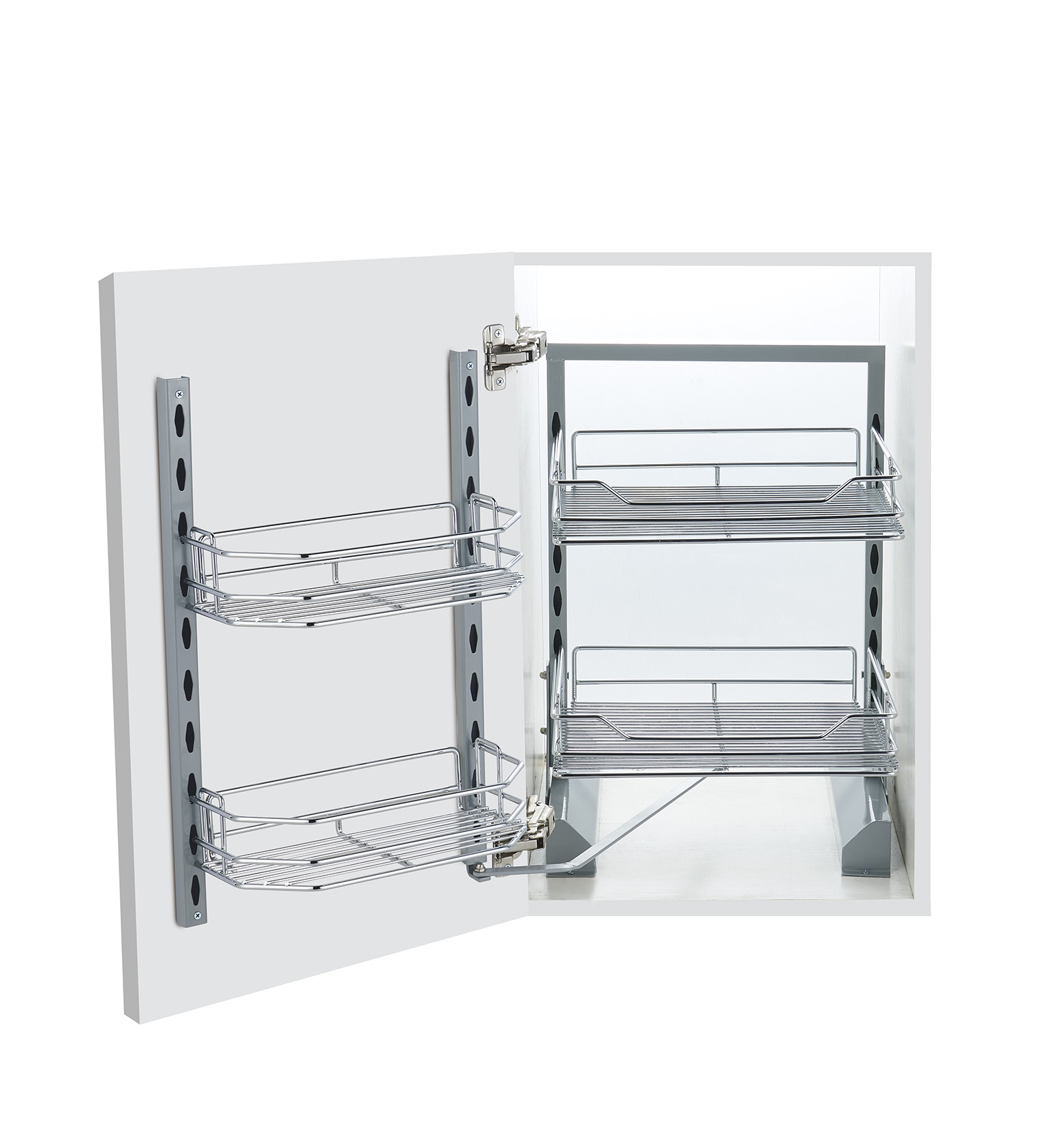 A620 Door Linked Two Tier Kitchen Cabinet Pull Out Basket A620 Chrome Plated Steel Basket Construction for Kitchen Cabinet