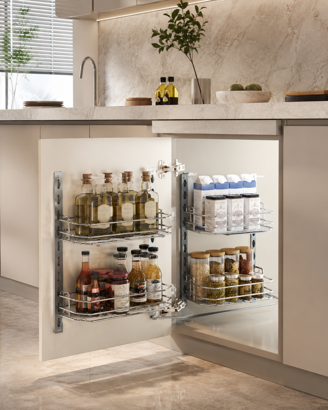 450mm Kitchen Cabinet Two Tier Pull Out Basket Application A620 Door Mounted Pull Out Basket for Bottles and Pantry Storage