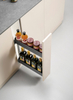 Space-Saving Soft-Close Side Pull-out Oil & Spice Basket with Walnut/Glass Panels