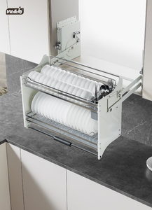 Double Layer Pull Down Dish Basket with Side Cup Holder