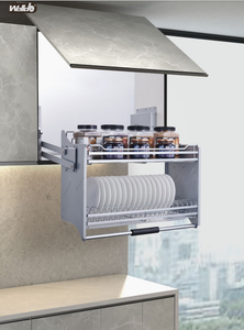 Pull Down Wall Cabinet Dish Basket with Upper Spice Shelf