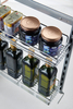 Slim pull out pantry basket detail for bottles and condiments
