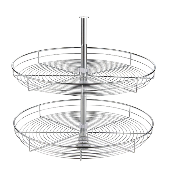 Round lazy susan swivel basket in kitchen corner cabinet