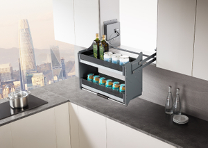 Ergonomic Lift-Down Glass Panel Pull-out Wall Cabinet Basket