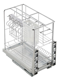 Multipurpose wire pull out basket for kitchen cabinet with utensil holder and soft close slide