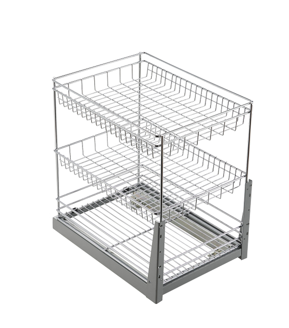 Round Wire Pull-Out Basket for Narrow Base Cabinet Tableware Storag