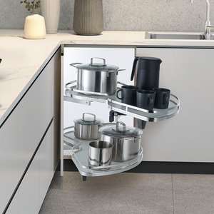 Soft-Closing Magic Corner Pull Out Basket for Kitchen Corner Cabinets, Steel & Stainless Steel Organizer