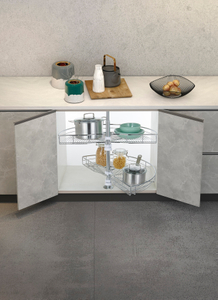 180 degree swivel basket installed in kitchen corner cabinet