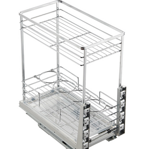 2-Tier Pull Out Spice Basket for Narrow Kitchen Cabinets