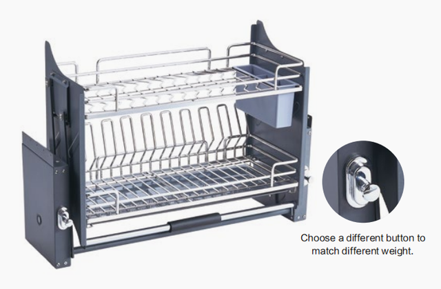 Double Layer Pull Down Wall Cabinet Dish Basket with Mixed Plate Rack