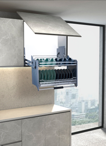 Pull Down Wall Cabinet Dish Basket with Plate Rack