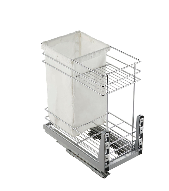 Pull-Out Rice Bag Storage Basket with Side Shelf for Kitchen Cabinet