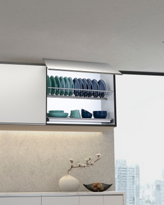 Double layer stainless steel dish holder installed in wall cabinet