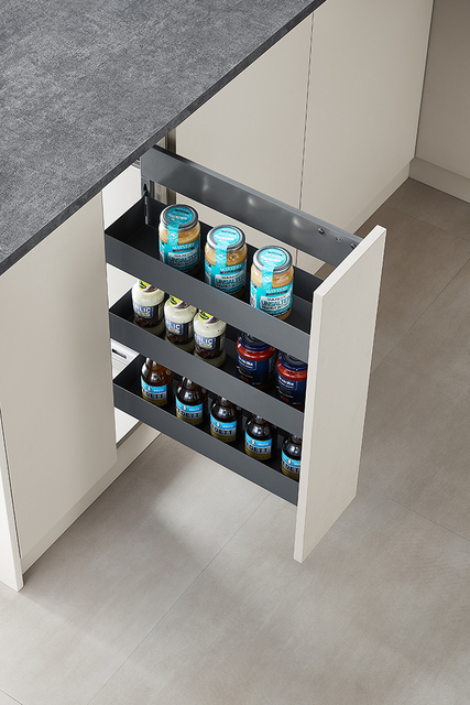 Modern Grey Aluminum Slim Pull-Out Storage Basket for Kitchen Cabinets