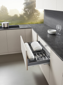 Bowl & Dish Pull Out Basket with Cutlery Organizer for Kitchen Cabinet