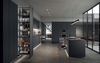 Modern kitchen tall pantry storage system with pull out organizer