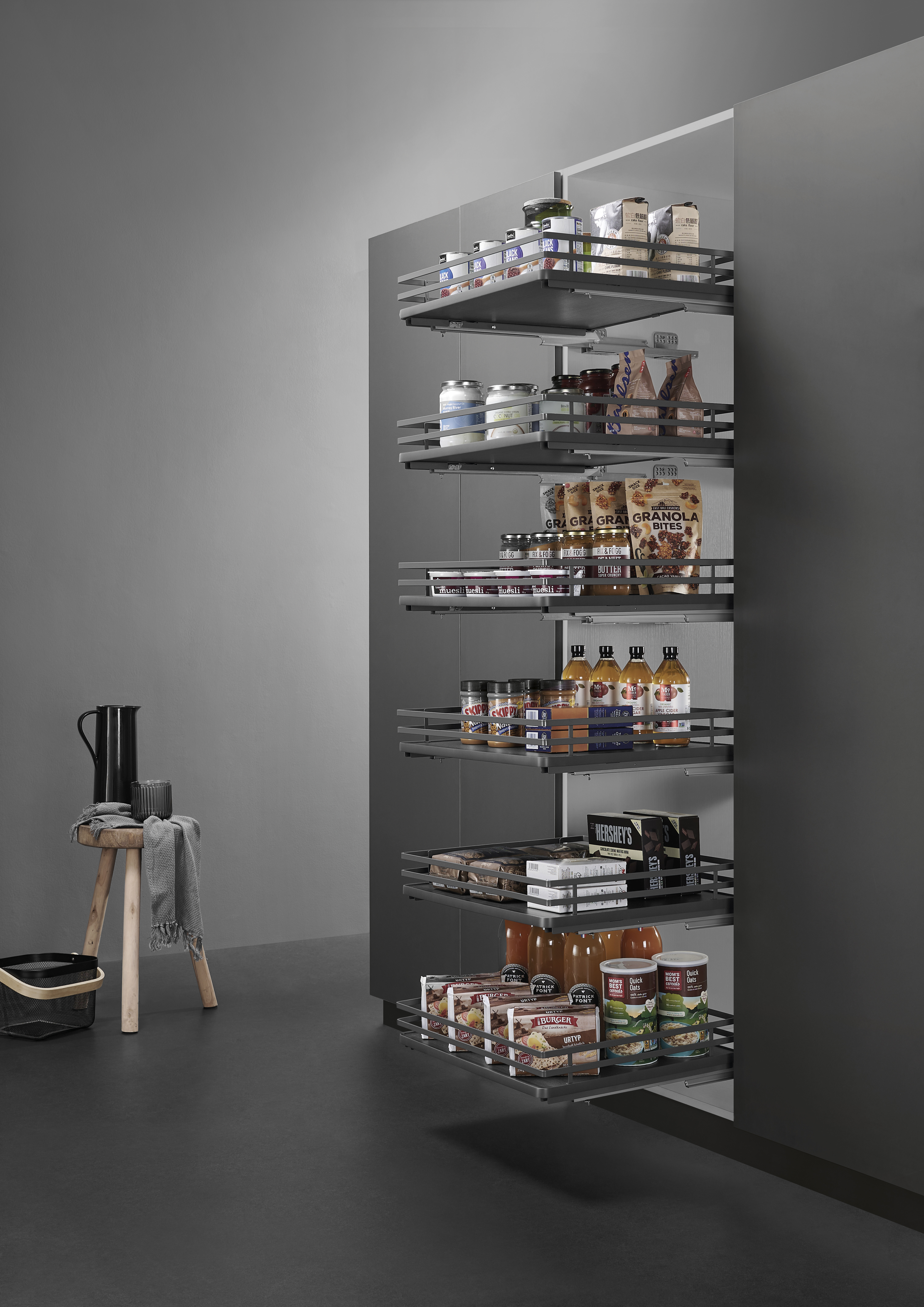 Pull-out pantry basket improves access in deep kitchen cabinets
