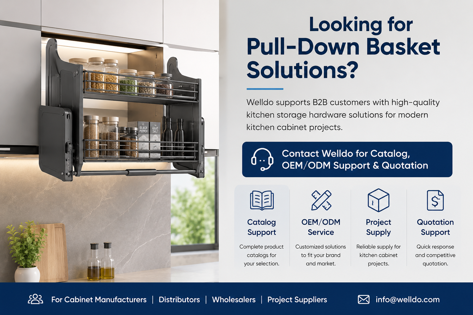 pull down basket B2B kitchen cabinet solutions for cabinet manufacturers and distributors