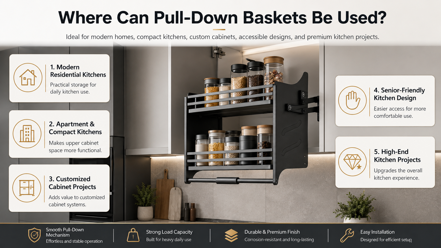 pull down basket applications for kitchen wall cabinets and modern kitchen projects