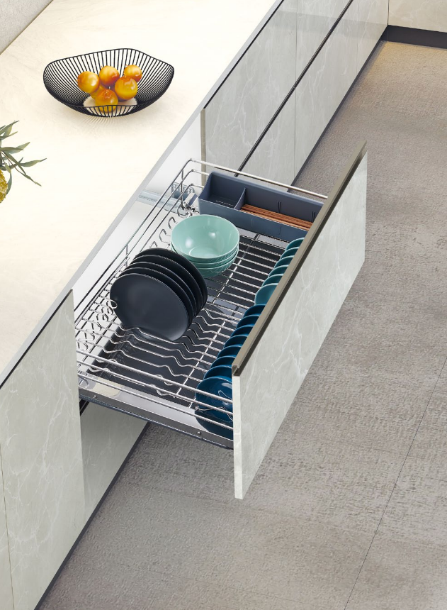 flat wire pull out dish basket for kitchen cabinet storage