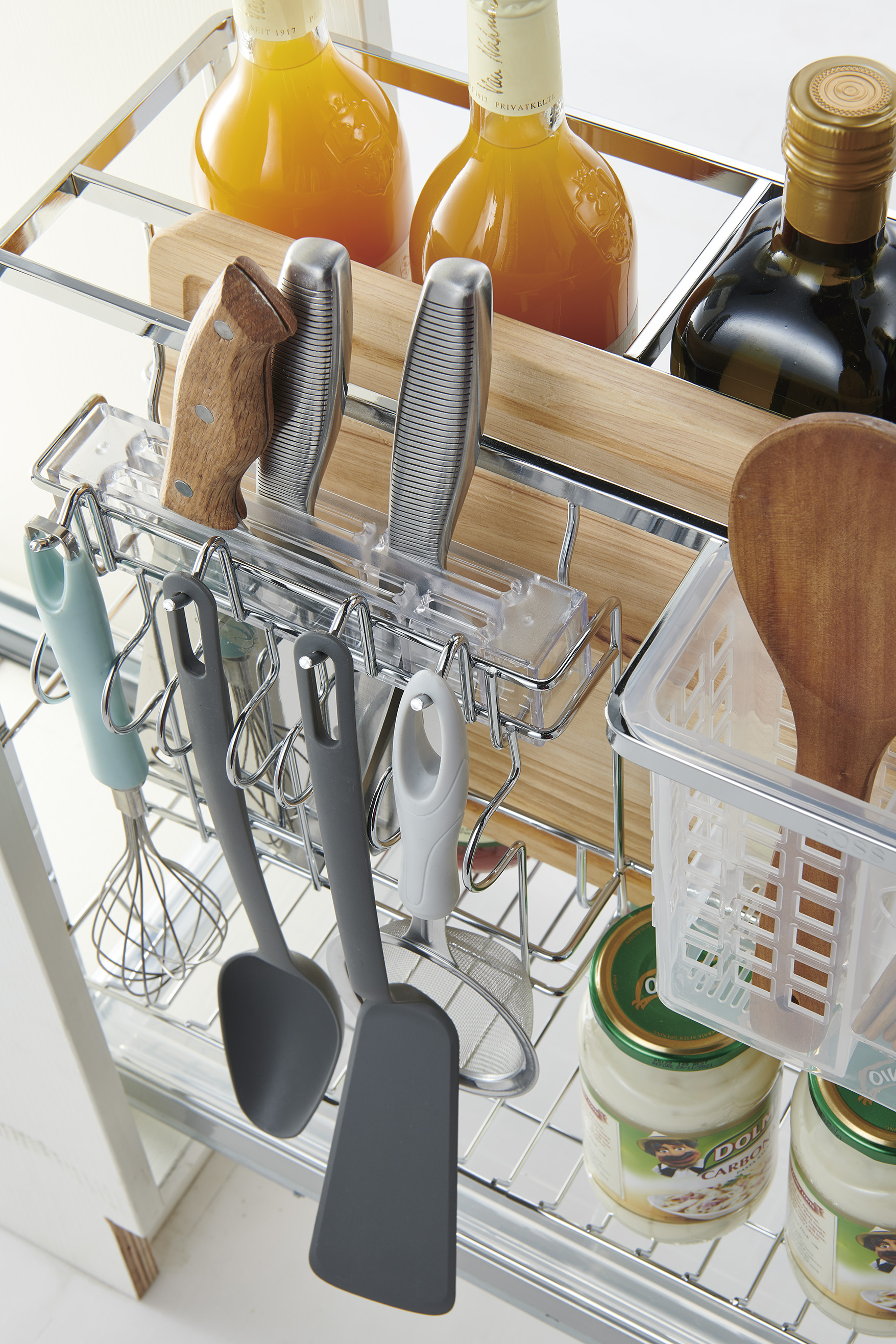 Welldo C1630E Pull Out Basket with Utensil Hooks and Spice Storage
