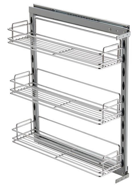 E131 side mounted narrow pull out pantry basket structure