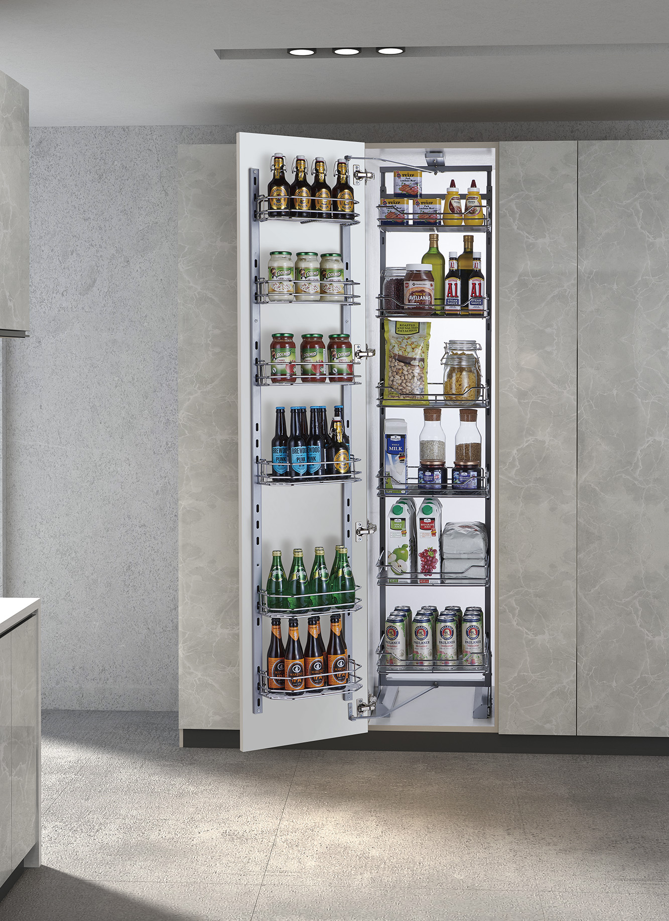 Welldo A661 high cabinet door-linked pull-out storage system for kitchen organization