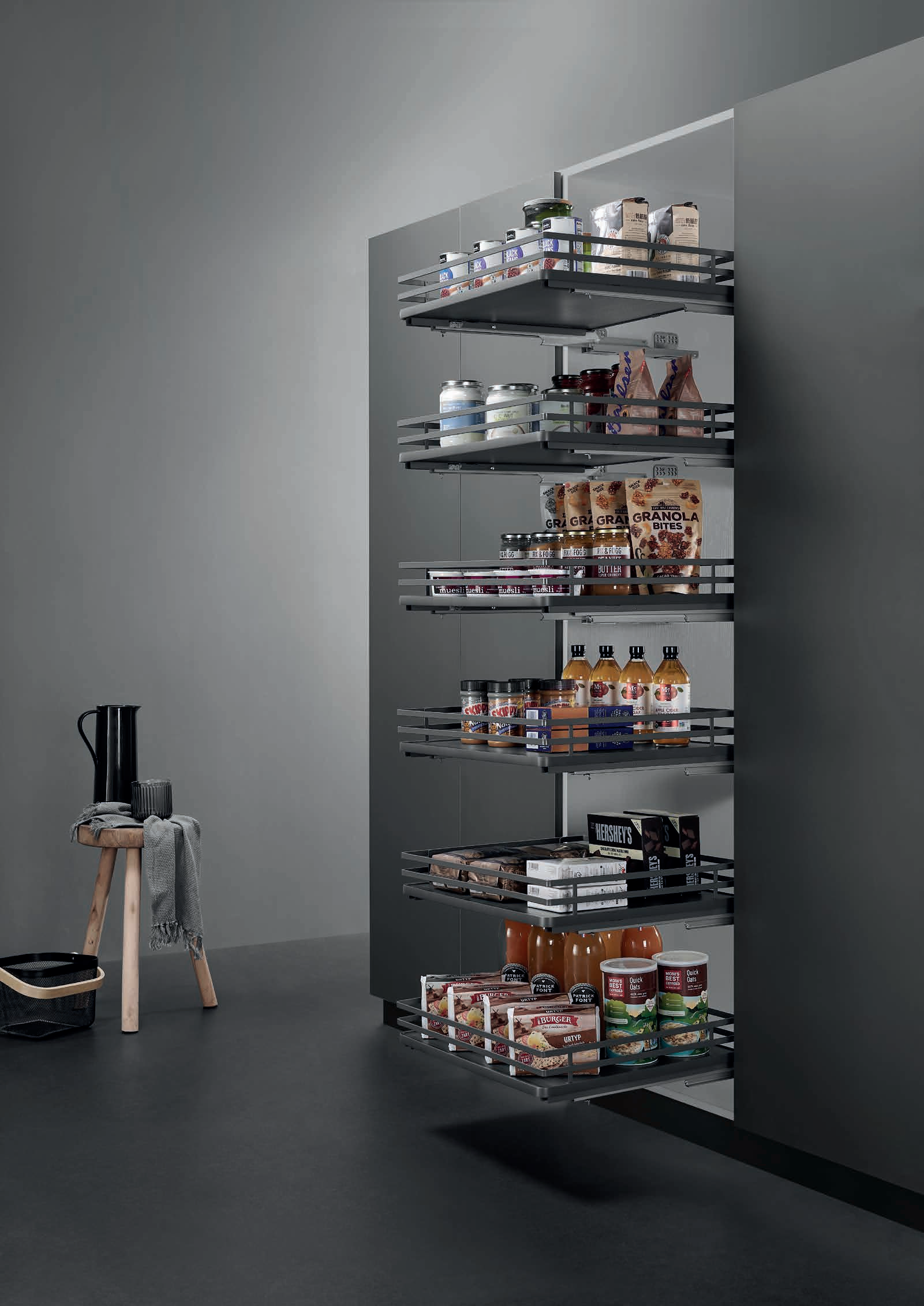 6-tier tall pantry pull out basket for kitchen cabinet food storage