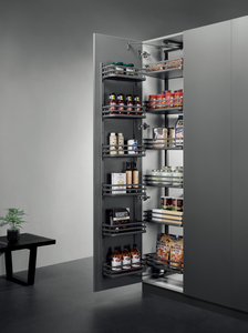 Kitchen cabinet tall pantry pull out basket with door mounted storage rack