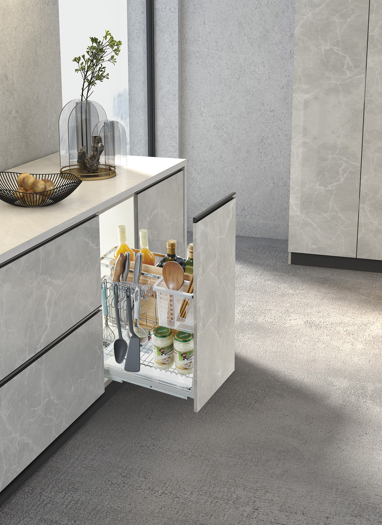 Welldo C1630E 300mm Kitchen Pull Out Basket Installed in Narrow Cabinet