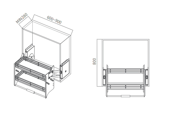 Kitchen Wall Cabinet Pull Down Basket Size Options for 600mm 700mm 800mm 900mm Cabinets